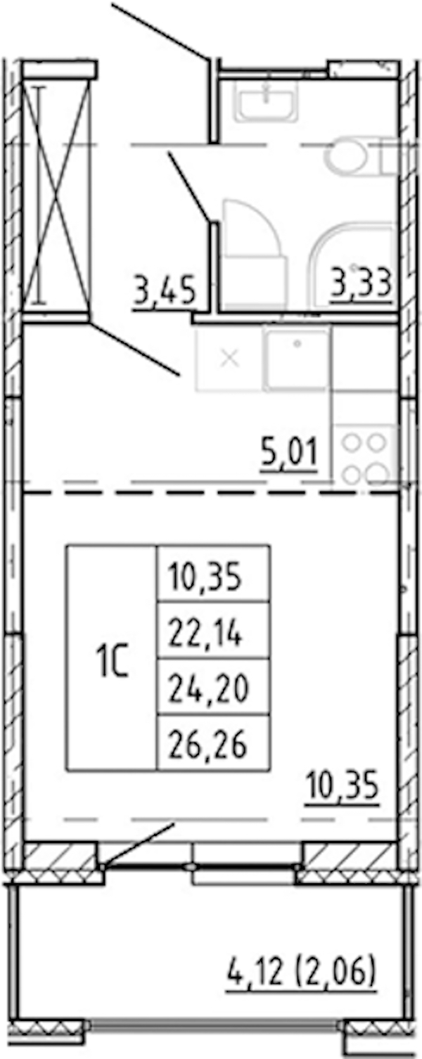 Квартира студия 22.14 м², 3/12 эт., ЖК «Полис Новоселье»